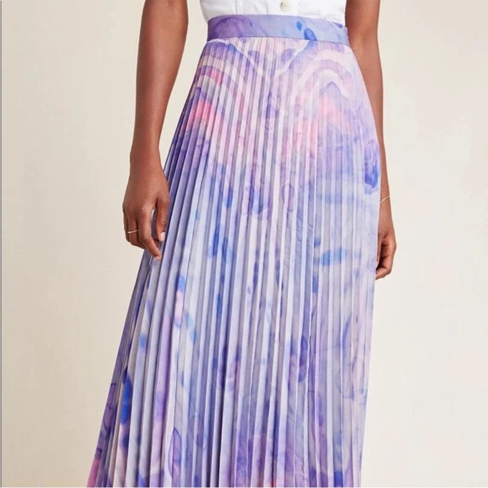Anthropologie Purple Siddhartha Bansal Marble Dyed Pleated Maxi Skirt Size 2 - Picture 2 of 14